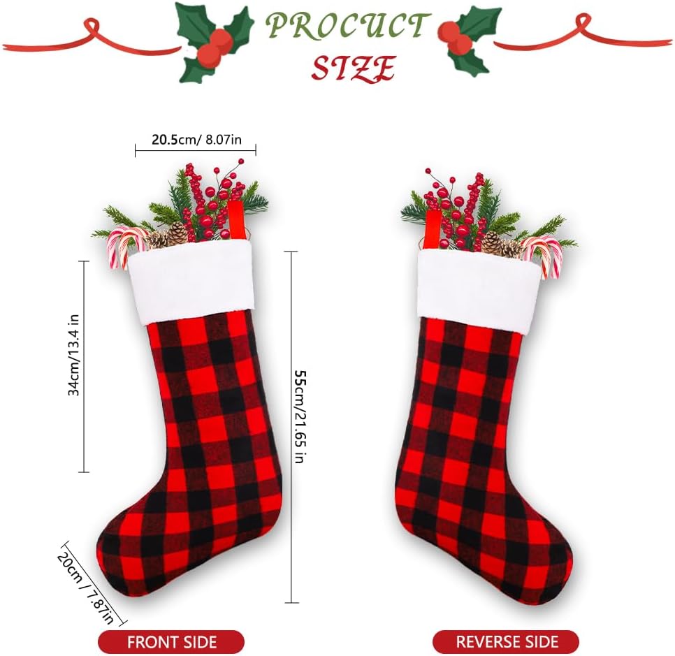 6PCS 22IN Christmas Stockings Decoration Black&Red Hanging Stockings - Image 2