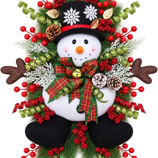 20" Christmas Snowman Wreath for Front Door 3D Winter Sign Decor