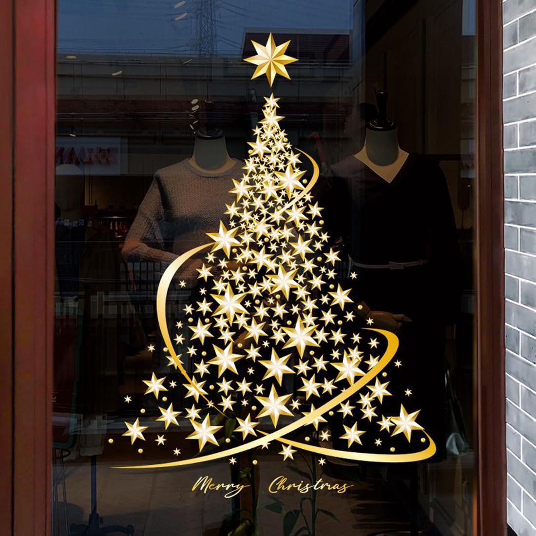 Christmas Tree Window Clings Stickers for Glass, Extra Large Golden Xmas Windows Static Stickers, DIY Wall Window Door Mural Showcase Decal Sticker (2 Pack) - Image 2
