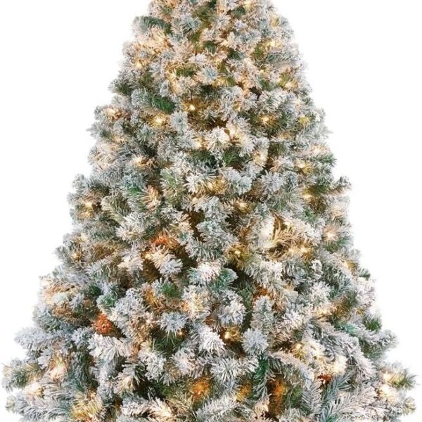 6ft Pre-Lit Snow Flocked Artificial Christmas Tree, 250 Lights