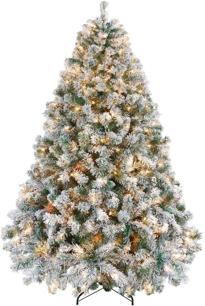 6ft Pre-Lit Snow Flocked Artificial Christmas Tree, 250 Lights