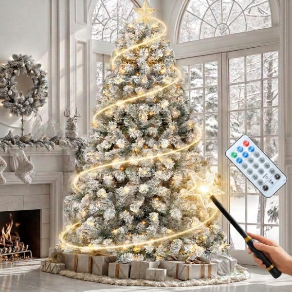 6FT Prelit Flocked Magic Christmas Tree with Wand & Remote