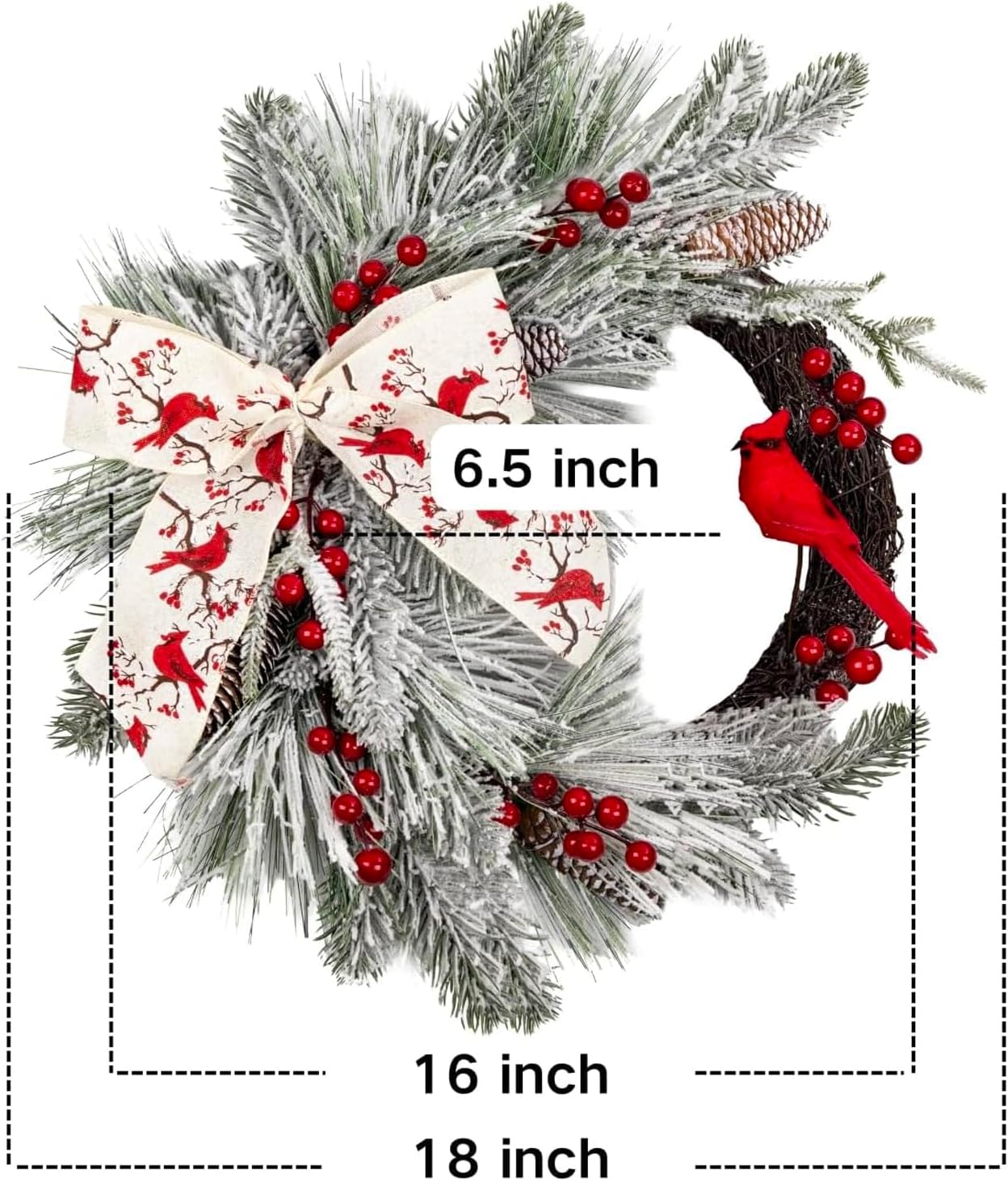 Christmas Wreaths, Red Cardinal Birds Christmas Wreath for Indoor Outdoor - Image 2