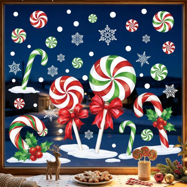 Christmas Red Green Candy Cane Window Cling Sticker for Glass