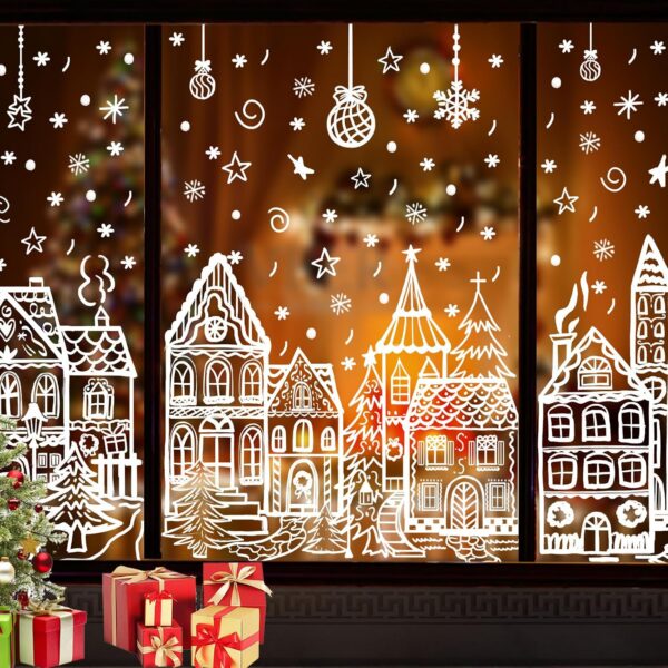 15.7 * 27.5'' Large White House Christmas Window Stickers for Glass