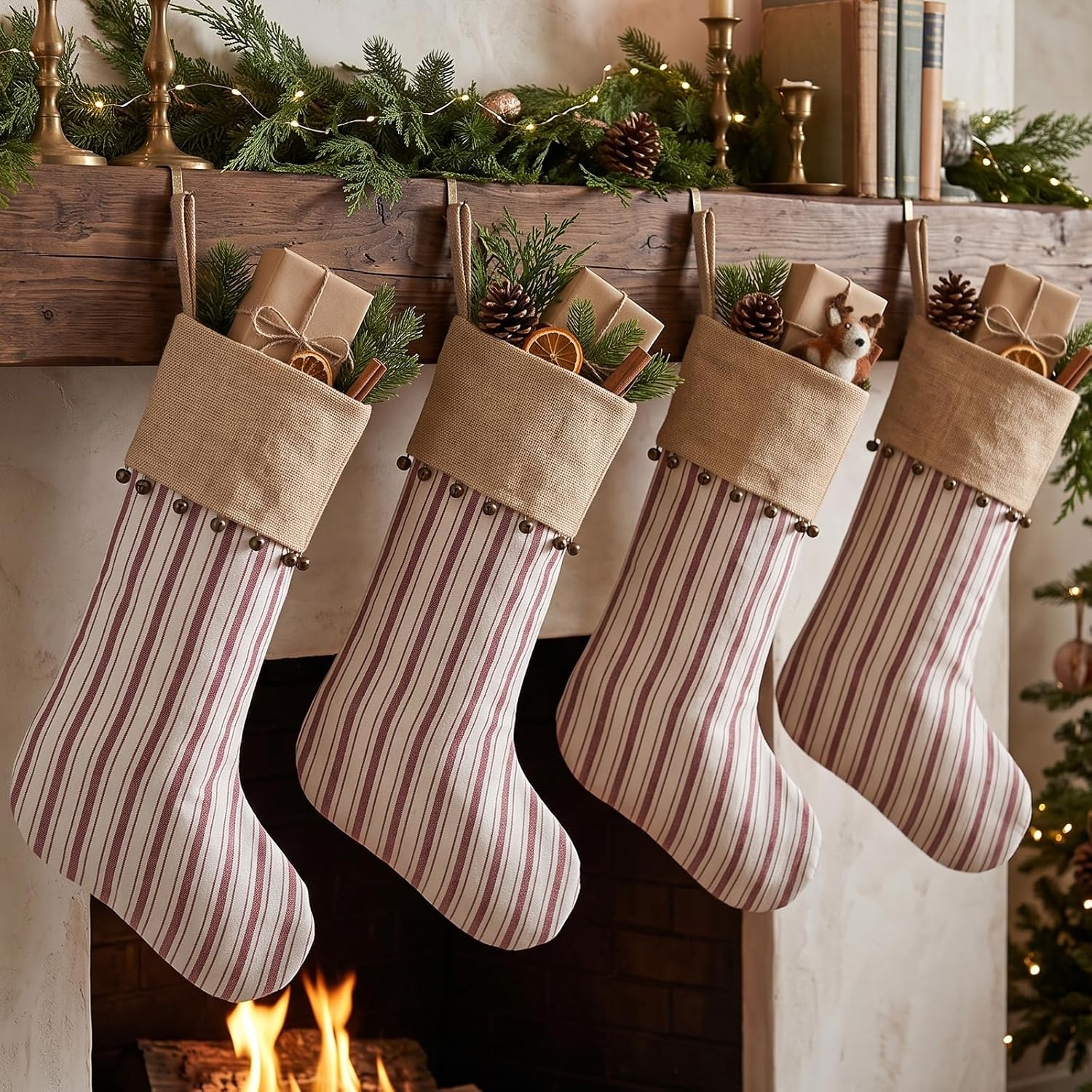 4 Pack Christmas Stockings 20 Inch Red Stripe Christmas Stockings