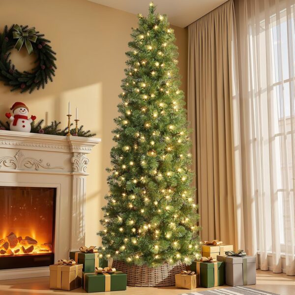 Prelit Artificial Pencil Christmas Tree 6FT & Warm White Lights