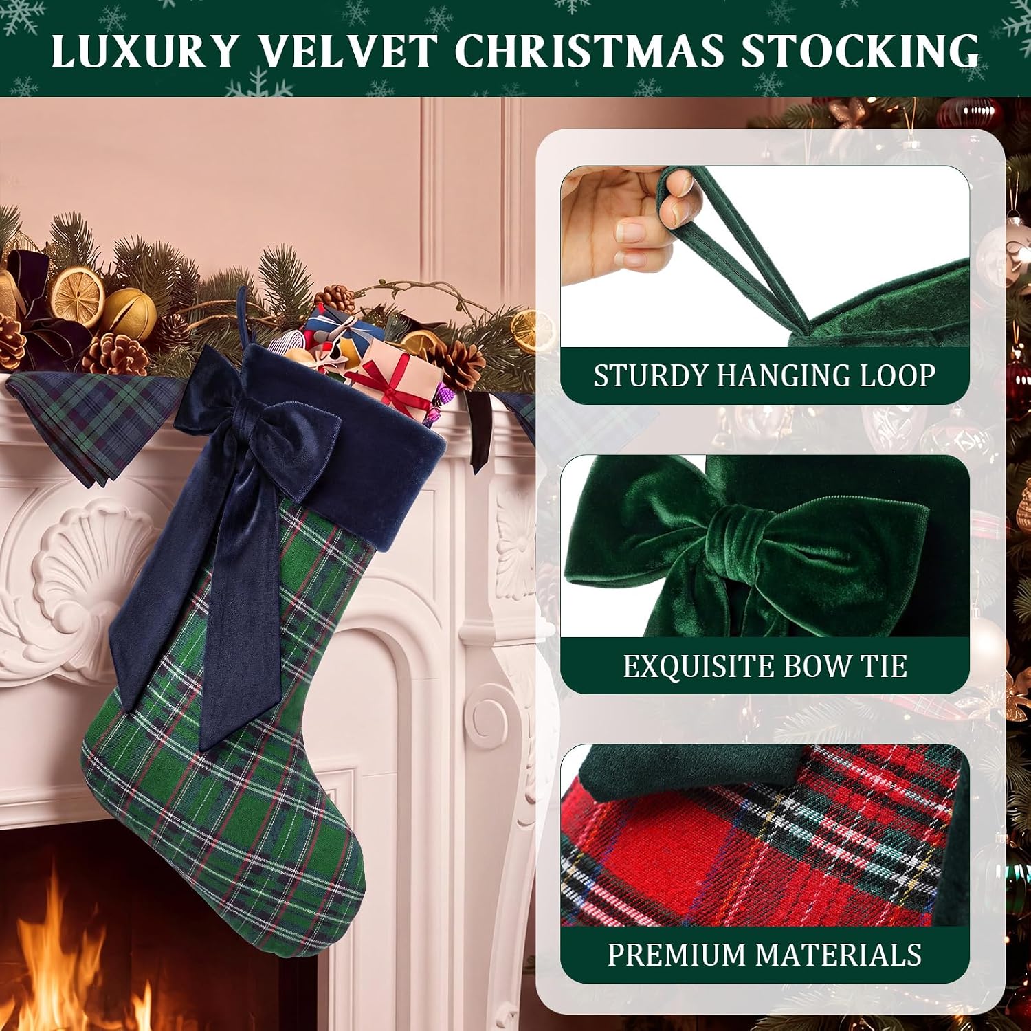 3 Pack Tartan Plaid Christmas Stockings 20'' - Image 2