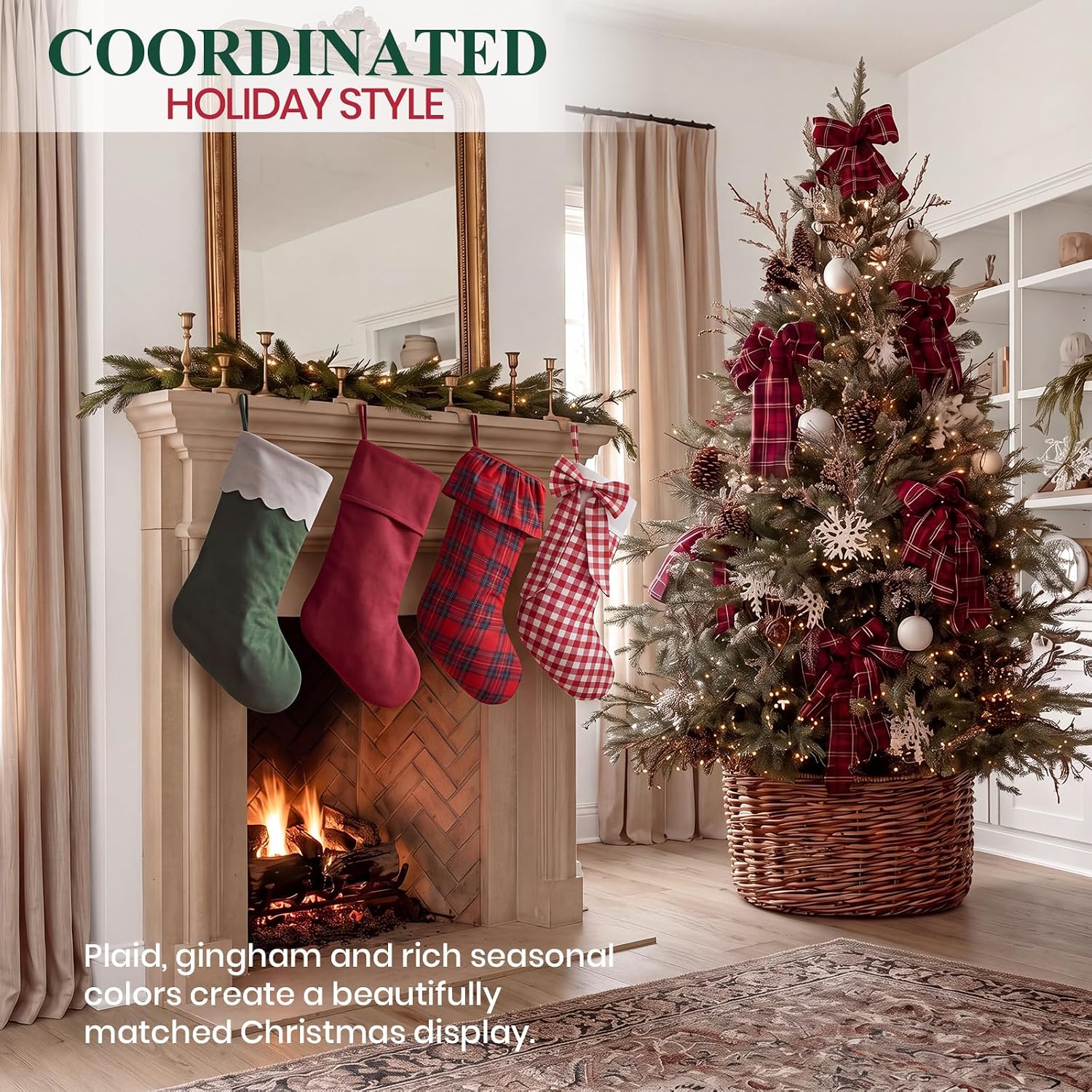 4 Pack Vintage Christmas Stocking, Tartan Decor, Rustic Farmhouse - Image 2