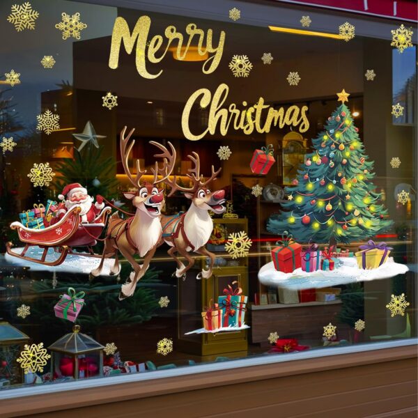 Large Christmas Tree Reindeer Santa Window Cling Sticker for Glass