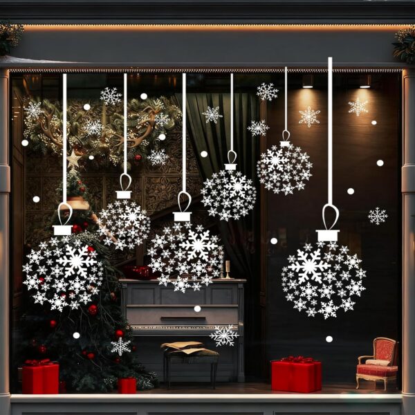 Christmas Window Clings,Large Ball Snowflakes Christmas Window Stickers