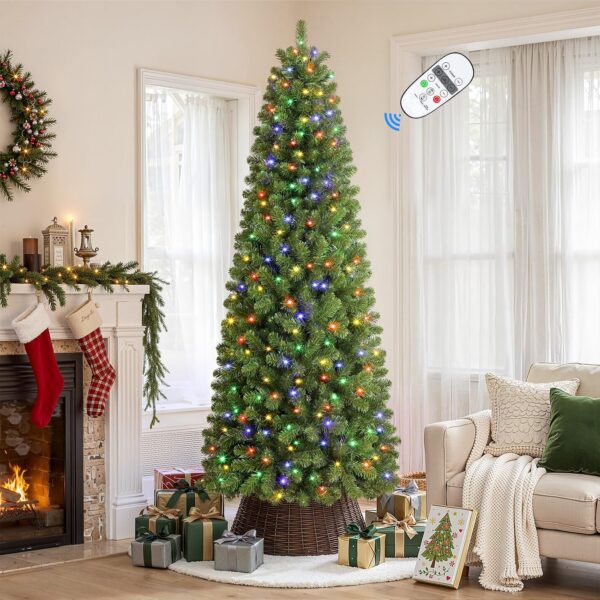 6ft Prelit Pencil Hinged Christmas Tree with Multi-Color Lights