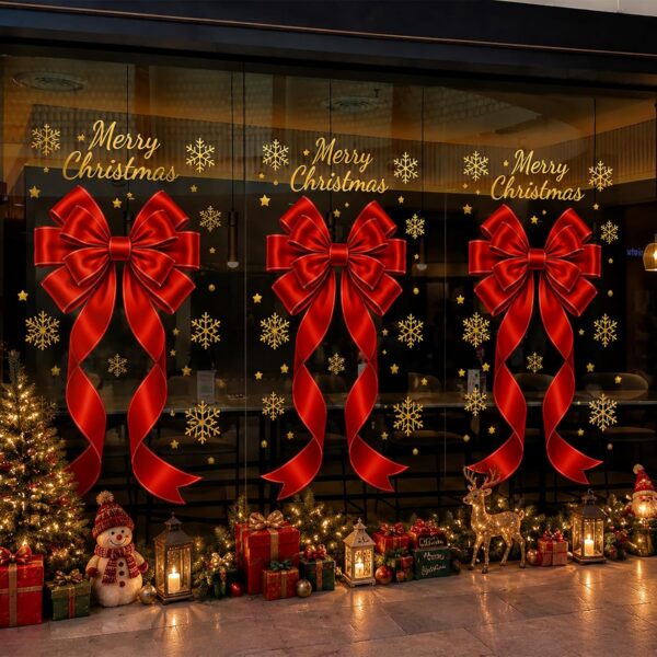 6 Pcs Large Christmas Bow Glass Window Clings Snowflake Stickers