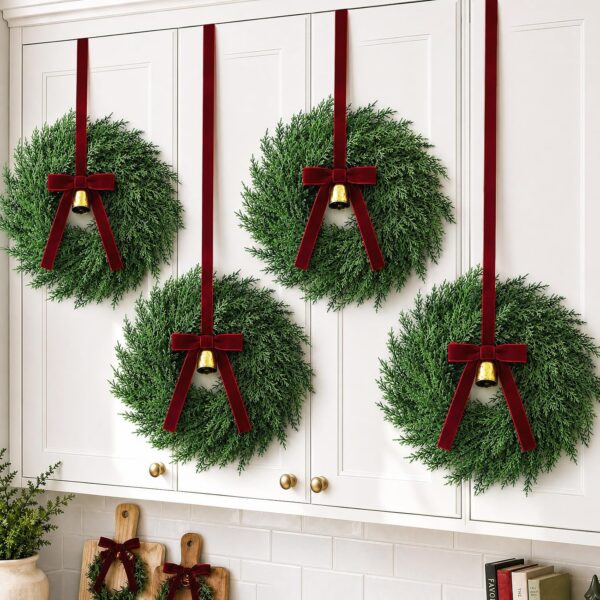 Christmas Decorations, Mini Christmas Wreaths for Cabinets with Bows Bells