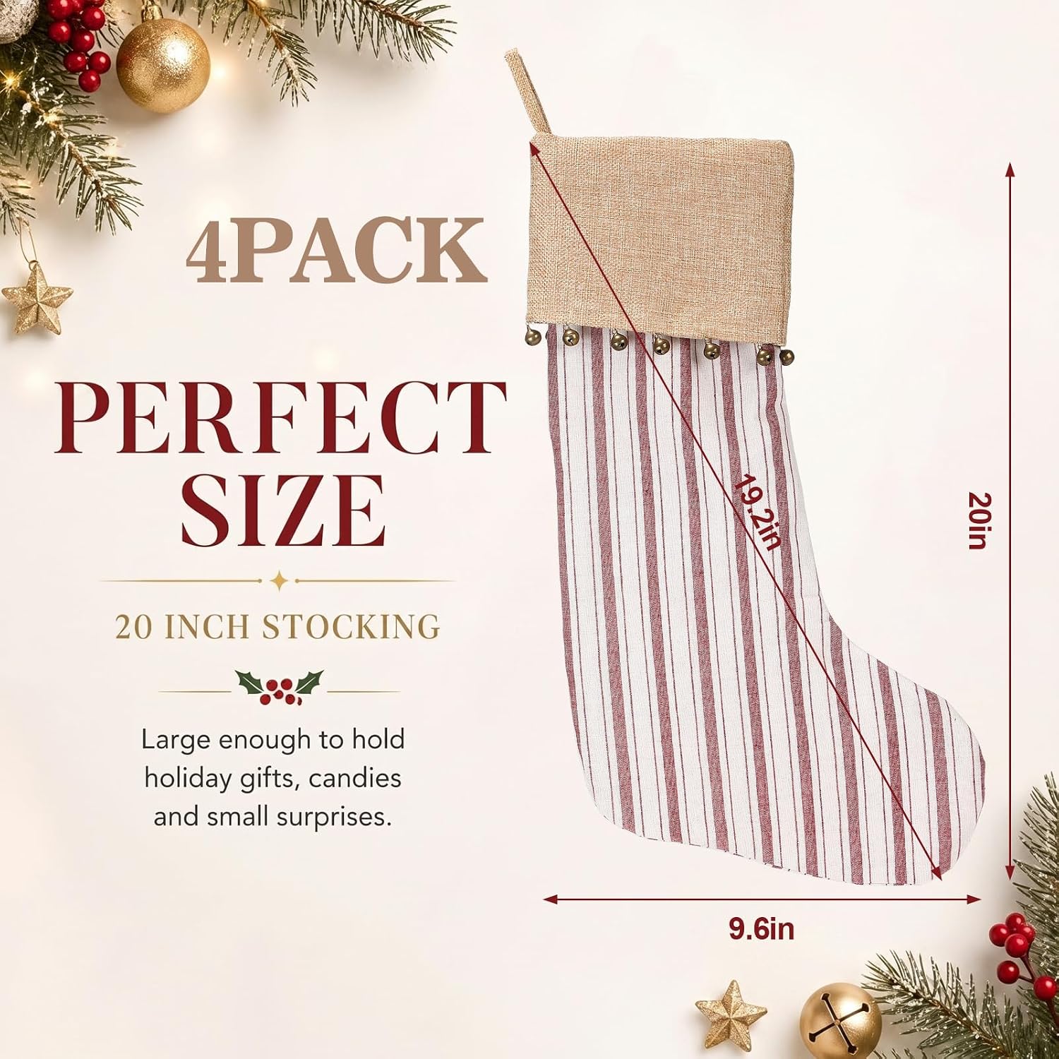 4 Pack Christmas Stockings 20 Inch Red Stripe Christmas Stockings - Image 2