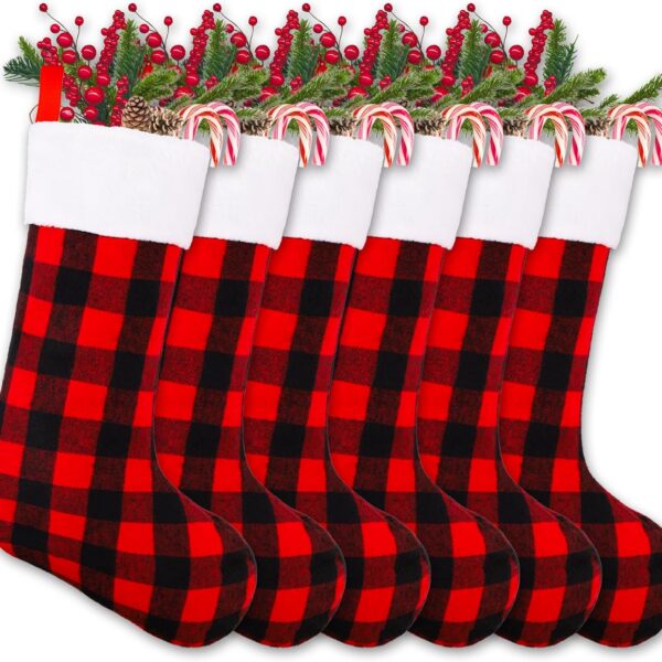 6PCS 22IN Christmas Stockings Decoration Black&Red Hanging Stockings