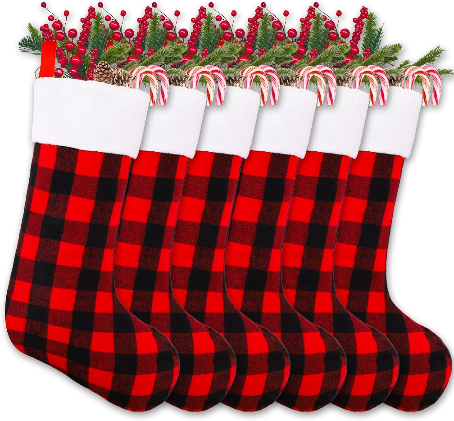 6PCS 22IN Christmas Stockings Decoration Black&Red Hanging Stockings