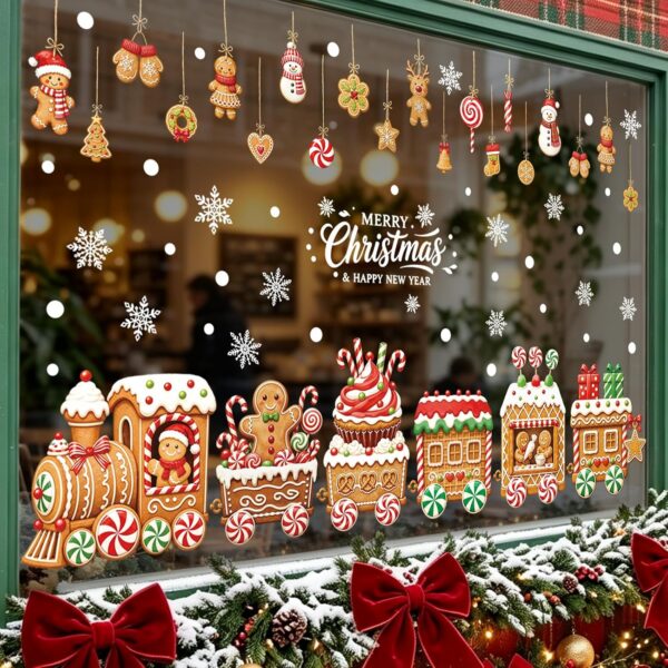 Christmas Gingerbread Man Train Window Cling Sticker for Glass