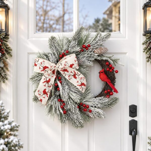Christmas Wreaths, Red Cardinal Birds Christmas Wreath for Indoor Outdoor