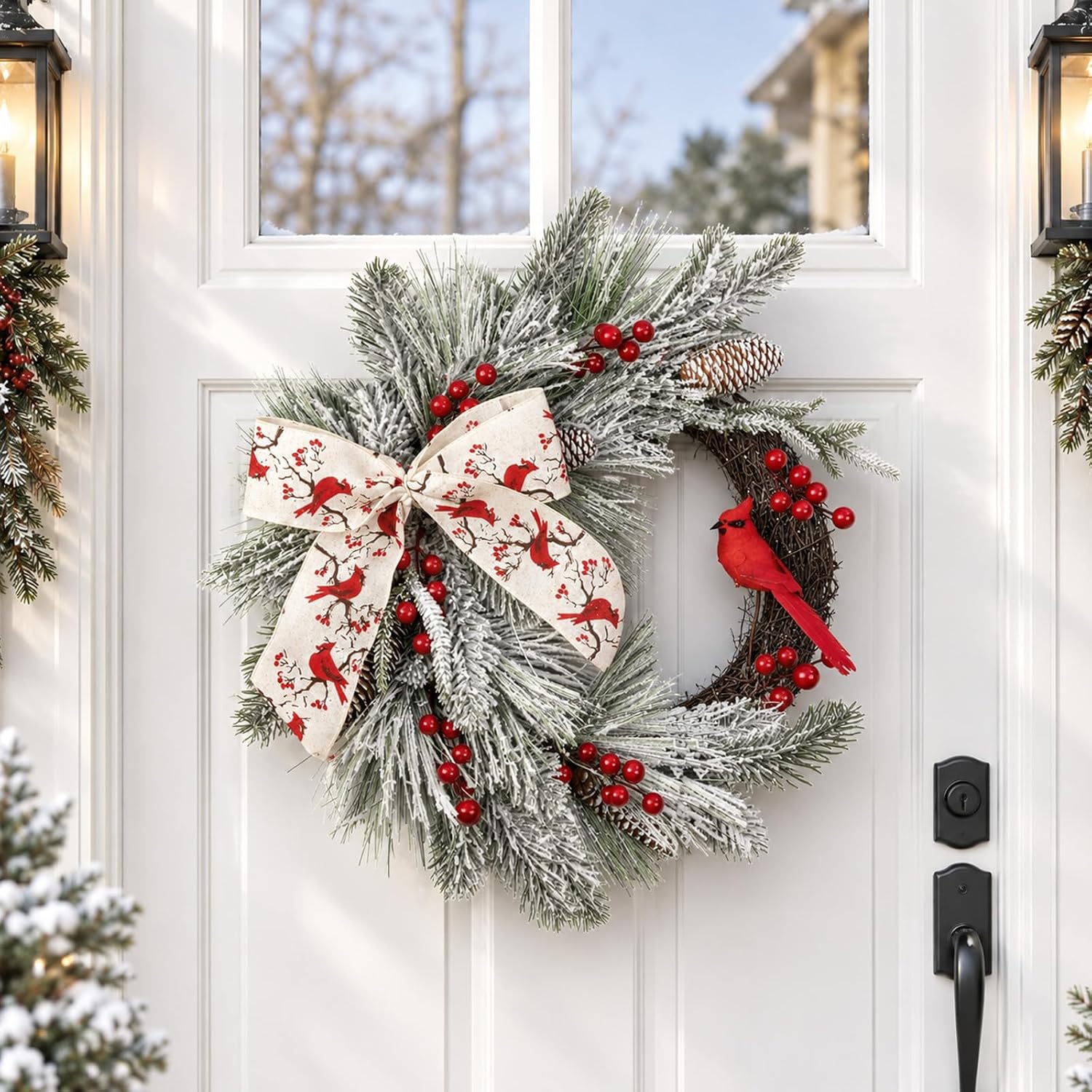 Christmas Wreaths, Red Cardinal Birds Christmas Wreath for Indoor Outdoor