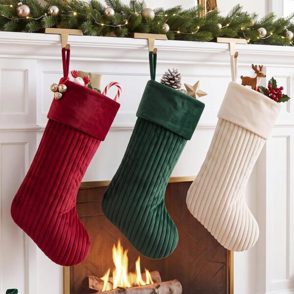 3 Christmas Stockings Set 19 Inch Velvet Quilted Stocking