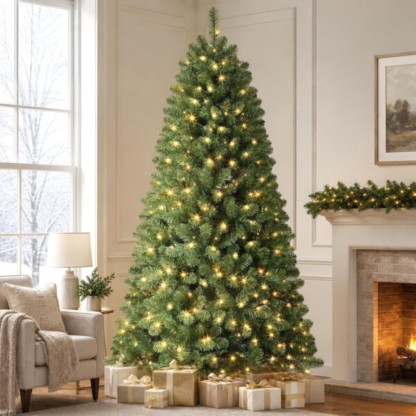 6FT Prelit Christmas Tree, Warm White Lights, Hinged Branches