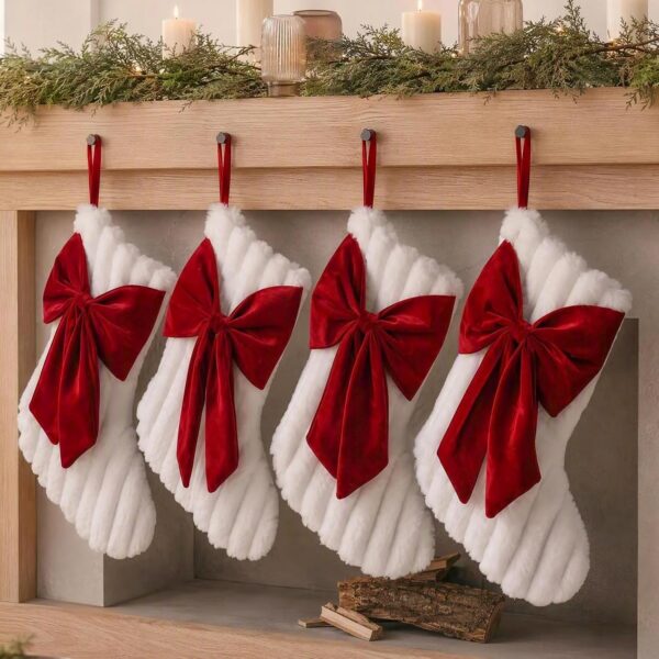 Christmas Stockings Plush 4 Pack White Large Family Rustic Personalized