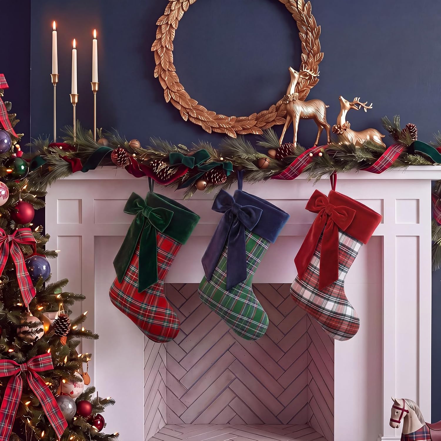 3 Pack Tartan Plaid Christmas Stockings 20''