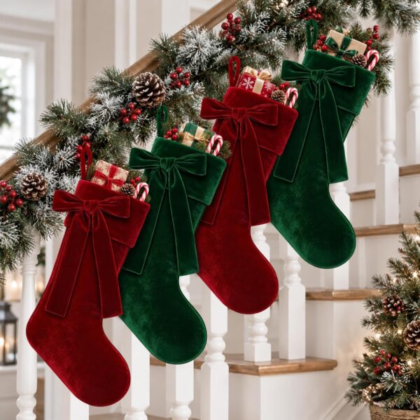 4 Pack 18 in Christmas Velvet Hanging Stocking Xmas Home Decoration