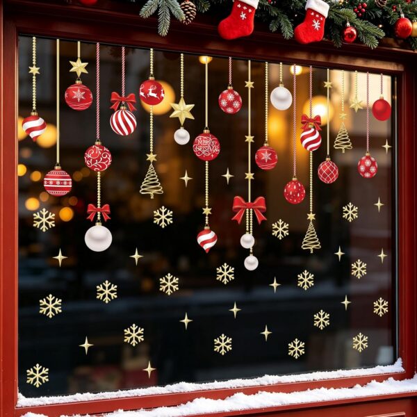 Christmas Red Ball Window Cling Sticker for Glass