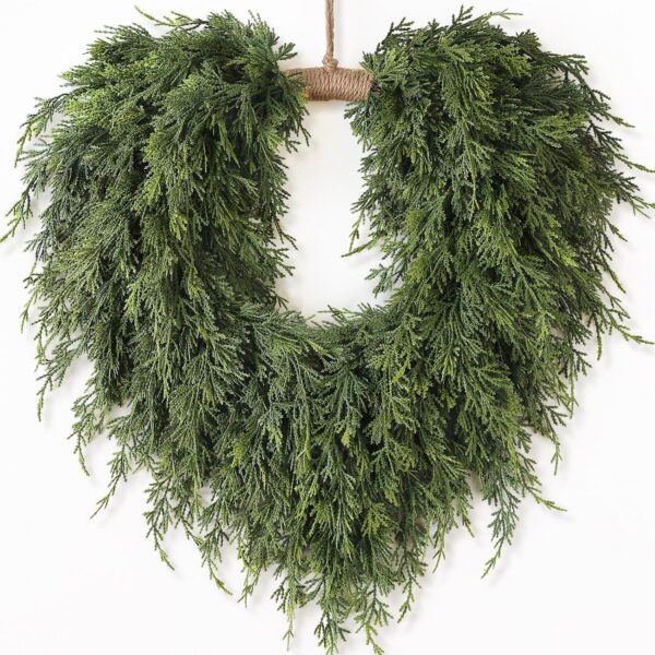 Christmas Cedar Heart-Shaped Wreath for Front Door Decor