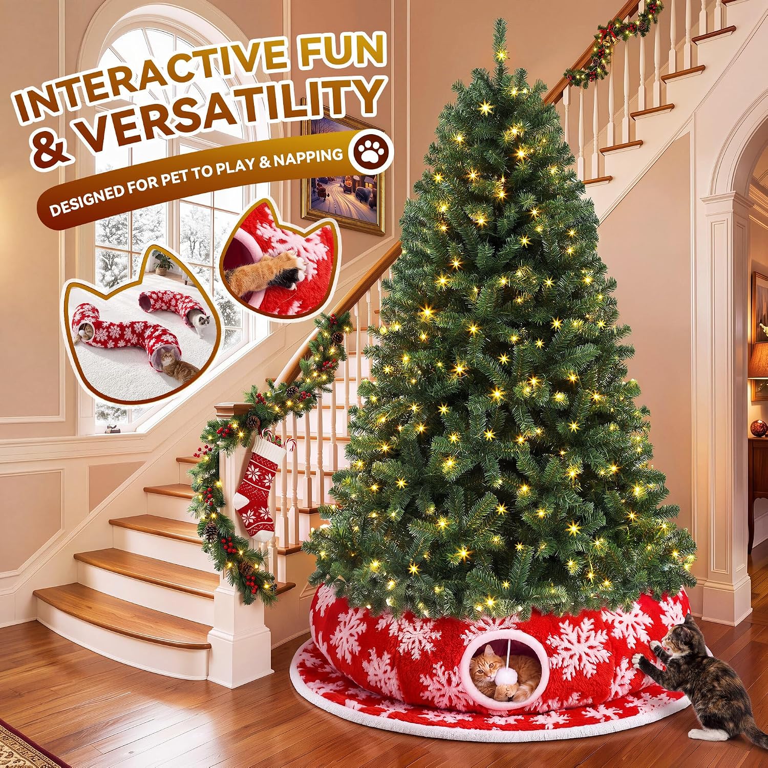 6FT Green Prelit Christmas Tree w/ Cat Tunnel & Skirt - Image 2