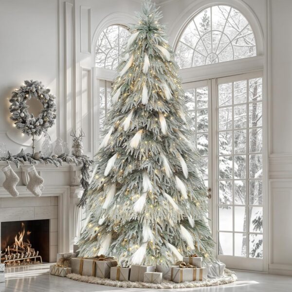 Pre-Lit Flocked Pampas Christmas Tree 6ft